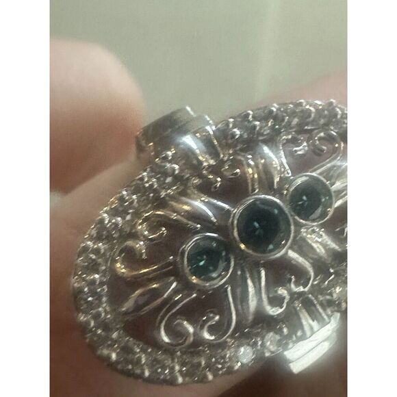 995 Pure Platinum Diamond & Fancy Blue Diamond Statement Ring Size 6.5 12.3 Gr - Picture 5 of 16